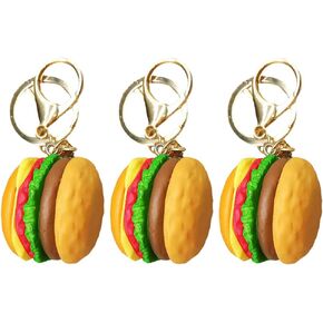 LUOZZY 3pcs Hamburger Keychains, Resin Hamburger Key Ring Cheeseburger Key Chain Simulation Food Pendant Keyring