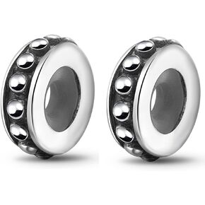 ABUN Dots Stopper Charms 925 Sterling Silver 2pcs Rubber Spacer Bead Fits 3mm Snake Chain Bracelet