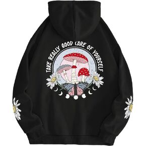 SHENHE Women's Cute Floral Mushroom Graphic Hoodie Thermal Lined Pullover with Pocket