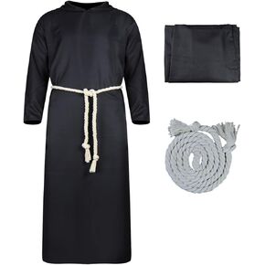 GAUWEAN Mens Tunic Hooded Robe Cord Belt Halloween Cloak Family Cosplay Costumes