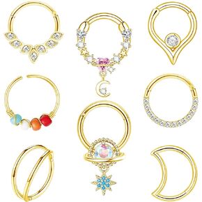 MJust 8Pcs Septum Rings 16G for Women Men Stainless Steel Dangle Septum Piercing Jewelry Moon Heart CZ 8MM/10MM Daith Jewelry in Kuwait