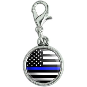 GRAPHICS & MORE Thin Blue Line American Flag Antiqued Bracelet Pendant Zipper Pull Charm with Lobster Clasp