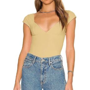 LOFAAC Women Sexy Deep V Neck T-Shirt Y2K Slim Fit Low Cut Backless Summer Short Sleeve Corset Tee Top Clubwear