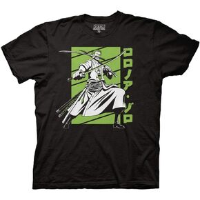 Ripple Junction One Piece Men's Short Sleeve T-Shirt Roronoa Zoro Pirate Hunter W/Swords Crew Neck Officially Licensed