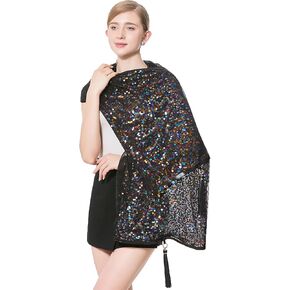 Gzcvba شالات وأغطية الباشمينا النسائية الترتر لفساتين السهرة شال شيفون وشاح لامع مع شرابات in Kuwait