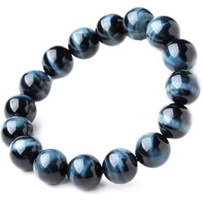 Jan&Dee Natural Genuine Blue Tiger's Eye Crystal Bracelet 10mm