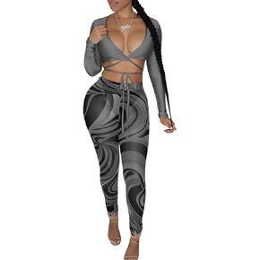 بدلة رياضية نسائية مثيرة مكونة من قطعتين من Acelyn ملابس علوية قصيرة بخصر عالي شفافة شفافة من خلال السراويل الضيقة ملابس النادي رمادي M in Kuwait