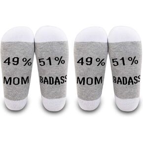 LEVLO Funny Mom Gift Mother Socks 49% Mom/Mimi/Nonna 51% Badass Socks Mother’s day for Mom Grandma