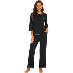 WiWi Pajamas for Women Bamboo Viscose 3/4 Sleeve Tops and Long Pants Sleepwear Comfy Pajama Set Soft Pjs Sets S-XXL