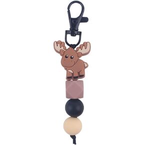 CHUU YUNG Cute Highland Cow Keychain Elk Goat Silicone Beads Keyring Animal Lover Gifts for Purse Backpack