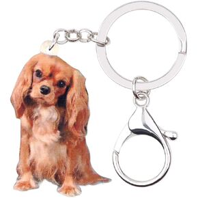 Brown Cavalier King Charles Spaniel Dog Keychain Cute Acrylic Puppy Keyring Purse Bag for Women Teen Girl