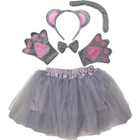 Kirei Sui Kids Girls Animal Dress Up Costume Mouse Tutu Ear Headband Bow Tie Tail and Paws