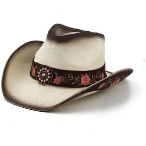 Cowboy Hats for Women, Brown Cowgirl Hats Classic Straw Western Hats for Women Music Festival Party Beach.