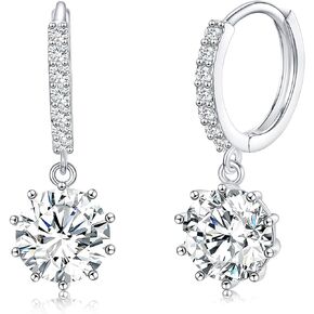 MDFUN Hoop Dangle Earrings 18K White Gold Plated Round Princess Halo Heart Rectangle Triangle Cut Clear Cubic Zirconia Drop Earrings for Women Hypoallergenic