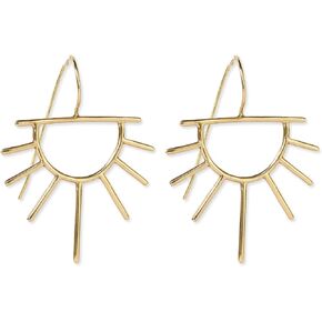 INK+ALLOY Boho Sun Threader Earrings for Women, Gretchen Upcycled Brass Half Sun Earrings, Handmade Jewelry for the Modern Bohemian, 2-Inches (Gold)
