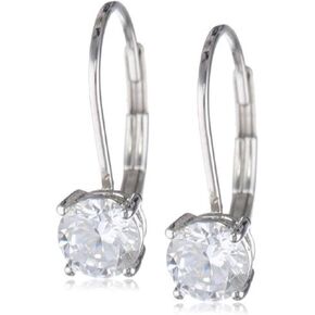 Amazon Essentials Platinum Plated Sterling Silver Round Cut Cubic Zirconia Leverback Earrings (5mm)