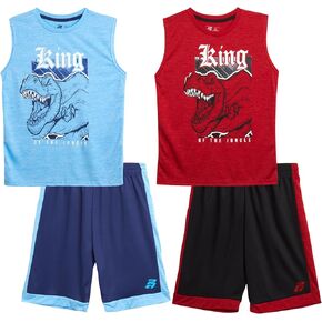 طقم شورت رياضي للأولاد من Pro Athlete - 4 قطع تي شيرت جاف وشورت رياضي (4-16) in Kuwait