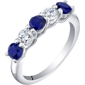 PEORA 925 Sterling Silver Five-Stone Trellis Ring Band for Women in Various Gemstones, 3.5mm Width, Sizes 5 to 9