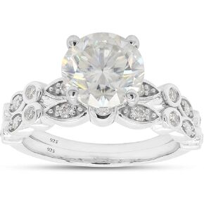 SAVEARTH DIAMONDS Sterling Silver Center 1.5ct 7.5MM G-H Color Round Cut Moissanite Lab Created Diamond Engagement Wedding Ring Bridal Set 2 Pieces