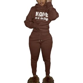 KANSOON بدلة رياضية للنساء 2 قطعة مجموعة طباعة كم طويل رداء صوفي بقلنسوة Bodycon Jogger Sweatpants بدلة رياضية الزي