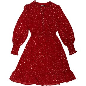 Allegra K Metallic Star Dress for Women's V Neck Button Up Smocked Chiffon Dresses