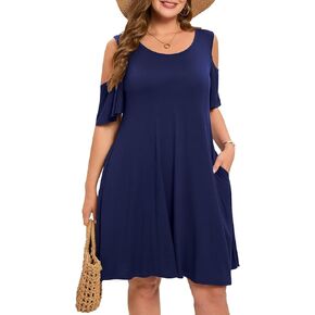 BELAROI Womens Plus Size Dresses Short Sleeve Cold Shoulder Casual T Shirt Swing Dress Summer Beach Sundress