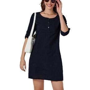 LYANER Women's Notch Collar Half Sleeve Casual Loose Tunic Pencil Short Dress
