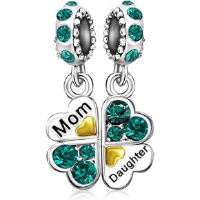 Mother Daughter Mom Son Heart Leaf Clover Birthday Birthstone Jan-Dec Dangle Charms for Bracelets Christmas Halloween Jewelry