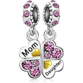 Mother Daughter Mom Son Heart Leaf Clover Birthday Birthstone Jan-Dec Dangle Charms for Bracelets Christmas Halloween Jewelry in Kuwait