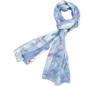 Pastel Blue Easter Silk Feel Scarf with Eggs, Bunnies and Flowers in Saudi Arabia