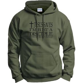 Jesus Saves I'm Just A Disciple Religious Christian Long Sleeve Front Pocket Hoodie Sweatshirt