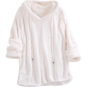 Lu's Chic Women's Sweatshirt Sherpa Fleece Hoodie Oversized Pullover Fuzzy Pajama Tops