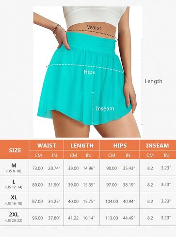 Fulbelle 2023 شورت الشاطئ الصيفي للسيدات ذو الفراشة المتدفقة 2 في 1 شورت الجري عالي الخصر مع جيب in Kuwait