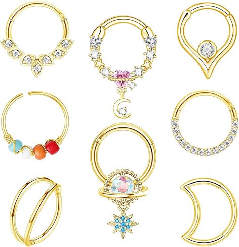 MJust 8Pcs Septum Rings 16G for Women Men Stainless Steel Dangle Septum Piercing Jewelry Moon Heart CZ 8MM/10MM Daith Jewelry in Kuwait