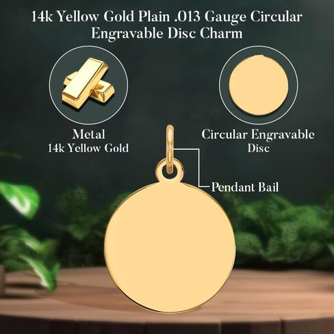 Diamond2Deal 14k Yellow Gold Plain .013 Gauge Circular Engravable Disc Charm Fine Jewelry for Women (L- 19 mm W- 12 mm) in Saudi Arabia