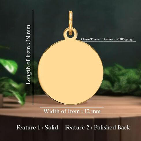 Diamond2Deal 14k Yellow Gold Plain .013 Gauge Circular Engravable Disc Charm Fine Jewelry for Women (L- 19 mm W- 12 mm) in Saudi Arabia