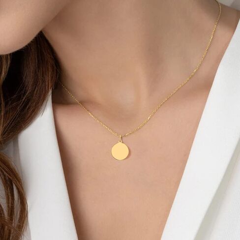 Diamond2Deal 14k Yellow Gold Plain .013 Gauge Circular Engravable Disc Charm Fine Jewelry for Women (L- 19 mm W- 12 mm) in Saudi Arabia