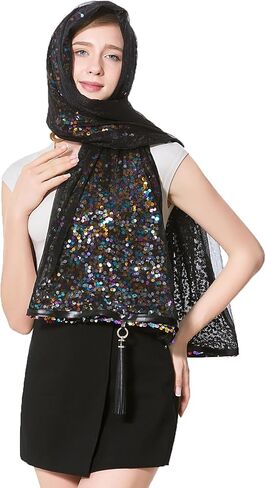 Gzcvba شالات وأغطية الباشمينا النسائية الترتر لفساتين السهرة شال شيفون وشاح لامع مع شرابات in Kuwait