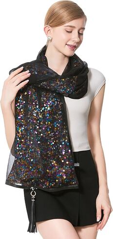 Gzcvba شالات وأغطية الباشمينا النسائية الترتر لفساتين السهرة شال شيفون وشاح لامع مع شرابات in Kuwait