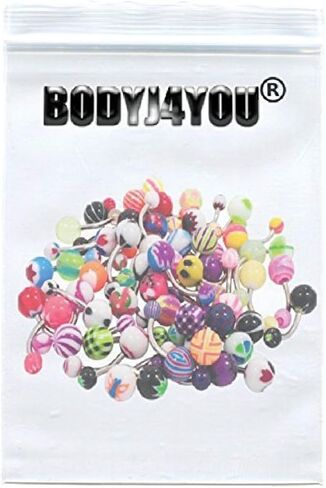 BodyJ4You 50 قطعة حلقات زر البطن الموز الحدائد 14 جرام الصلب شريط مرن مزيج اللون مجوهرات للجسم in Saudi Arabia