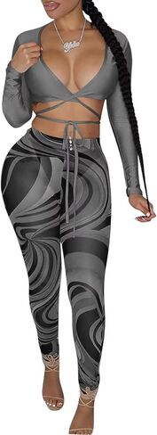 بدلة رياضية نسائية مثيرة مكونة من قطعتين من Acelyn ملابس علوية قصيرة بخصر عالي شفافة شفافة من خلال السراويل الضيقة ملابس النادي رمادي M in Kuwait