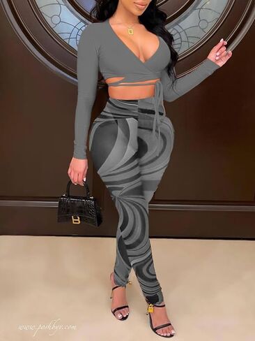بدلة رياضية نسائية مثيرة مكونة من قطعتين من Acelyn ملابس علوية قصيرة بخصر عالي شفافة شفافة من خلال السراويل الضيقة ملابس النادي رمادي M in Kuwait