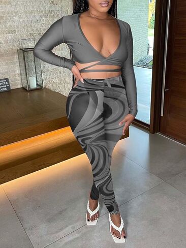 بدلة رياضية نسائية مثيرة مكونة من قطعتين من Acelyn ملابس علوية قصيرة بخصر عالي شفافة شفافة من خلال السراويل الضيقة ملابس النادي رمادي M in Kuwait