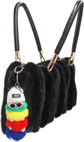 surell - Genuine Rex Rabbit Fur Pom Caterpillar Keychain with Sunglasses and Winter Knit Hat - Insect Bag Beach Purse Charm in Saudi Arabia