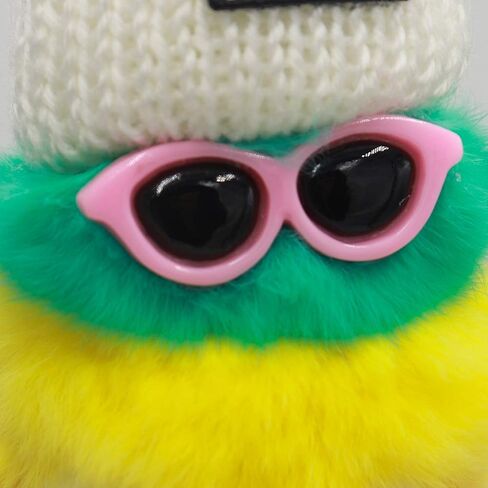 surell - Genuine Rex Rabbit Fur Pom Caterpillar Keychain with Sunglasses and Winter Knit Hat - Insect Bag Beach Purse Charm in Saudi Arabia
