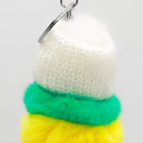 surell - Genuine Rex Rabbit Fur Pom Caterpillar Keychain with Sunglasses and Winter Knit Hat - Insect Bag Beach Purse Charm in Saudi Arabia