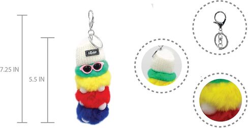 surell - Genuine Rex Rabbit Fur Pom Caterpillar Keychain with Sunglasses and Winter Knit Hat - Insect Bag Beach Purse Charm in Saudi Arabia