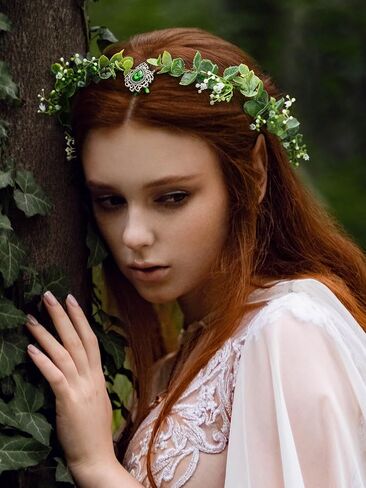 تيجان أوراق الجنية من SWEETV للنساء Elven الأميرة تيارا زهرة قزم خوذة لأزياء الهالوين التأثيرية التقطت الصور لحفلات الزفاف in Kuwait