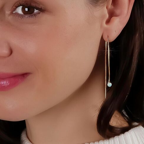أقراط خيط متواضعة أنيقة للنساء مع أحجار أوبال - سلسلة طويلة مطلية بالذهب عيار 14 قيراط أو مطلية بالفضة الإسترلينية 925 - لا تسبب الحساسية، آمنة للأذنين الحساسة in Saudi Arabia