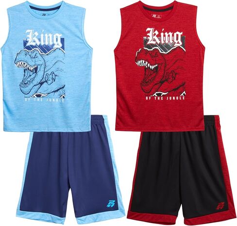 طقم شورت رياضي للأولاد من Pro Athlete - 4 قطع تي شيرت جاف وشورت رياضي (4-16) in Kuwait